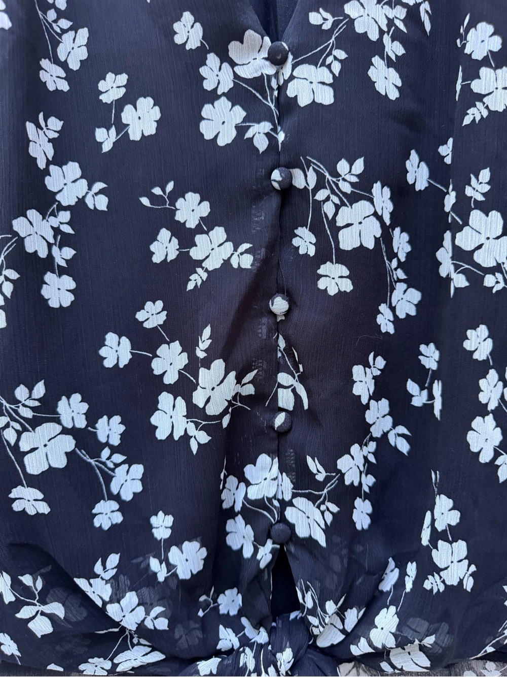 HaverBlack Floral Tie-Front Blouse- Top Button down - V-neck -short sheer sleeve - Picture 4 of 15